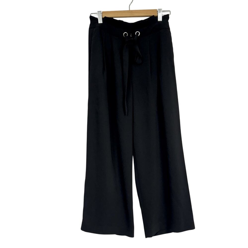 Tahari Black Wide Leg Trousers Dress Pants Women 4 Paperbag Waist Classic Preppy